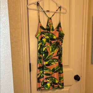 Pink and Green Mini Slip Dress with Spaghetti Straps for Resort Wear